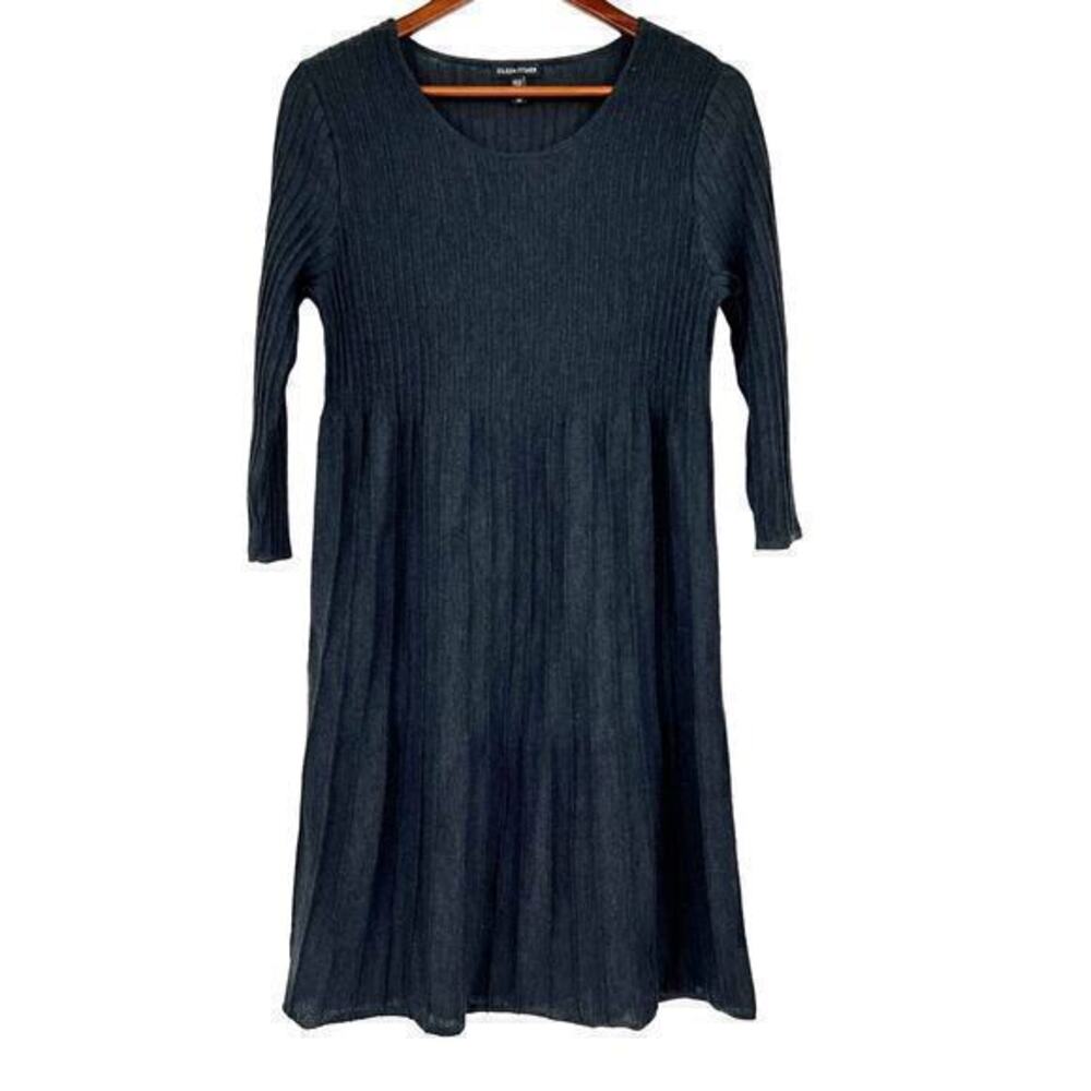 Eileen Fisher gray 100% wool scoop neck pullover fit and flare dress size small